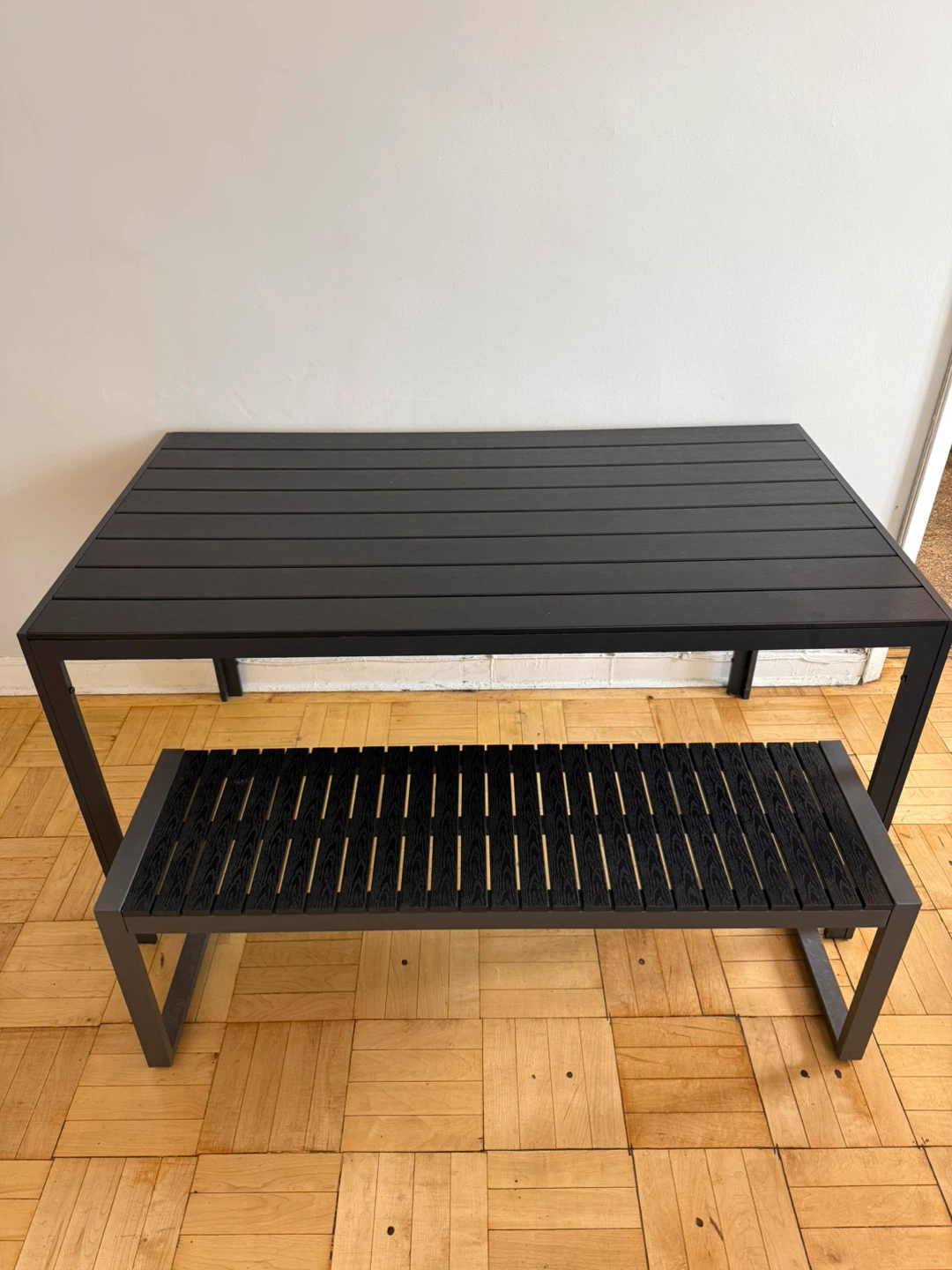 Black Outdoor Dining Table and Bench Set