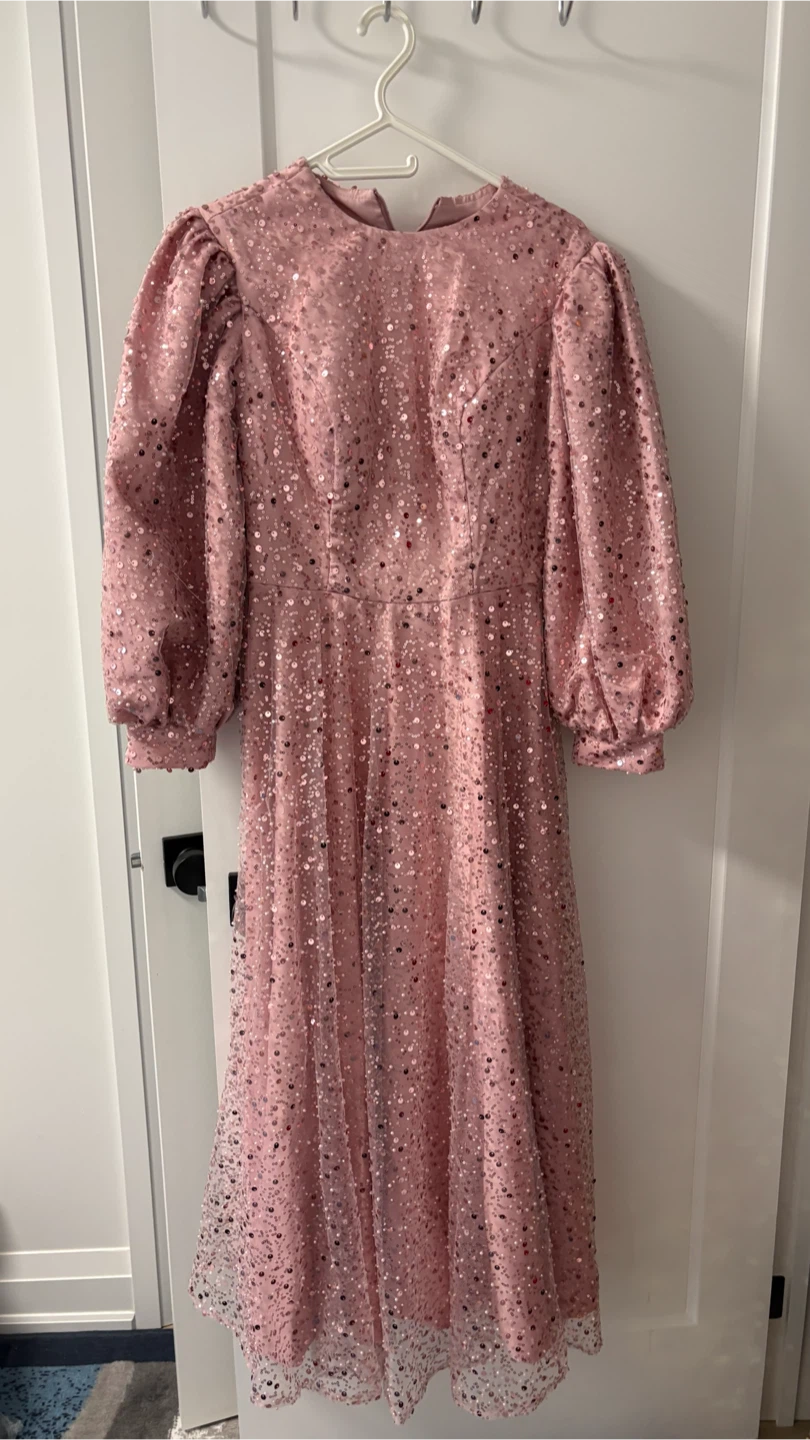 Pink sequin midi dress