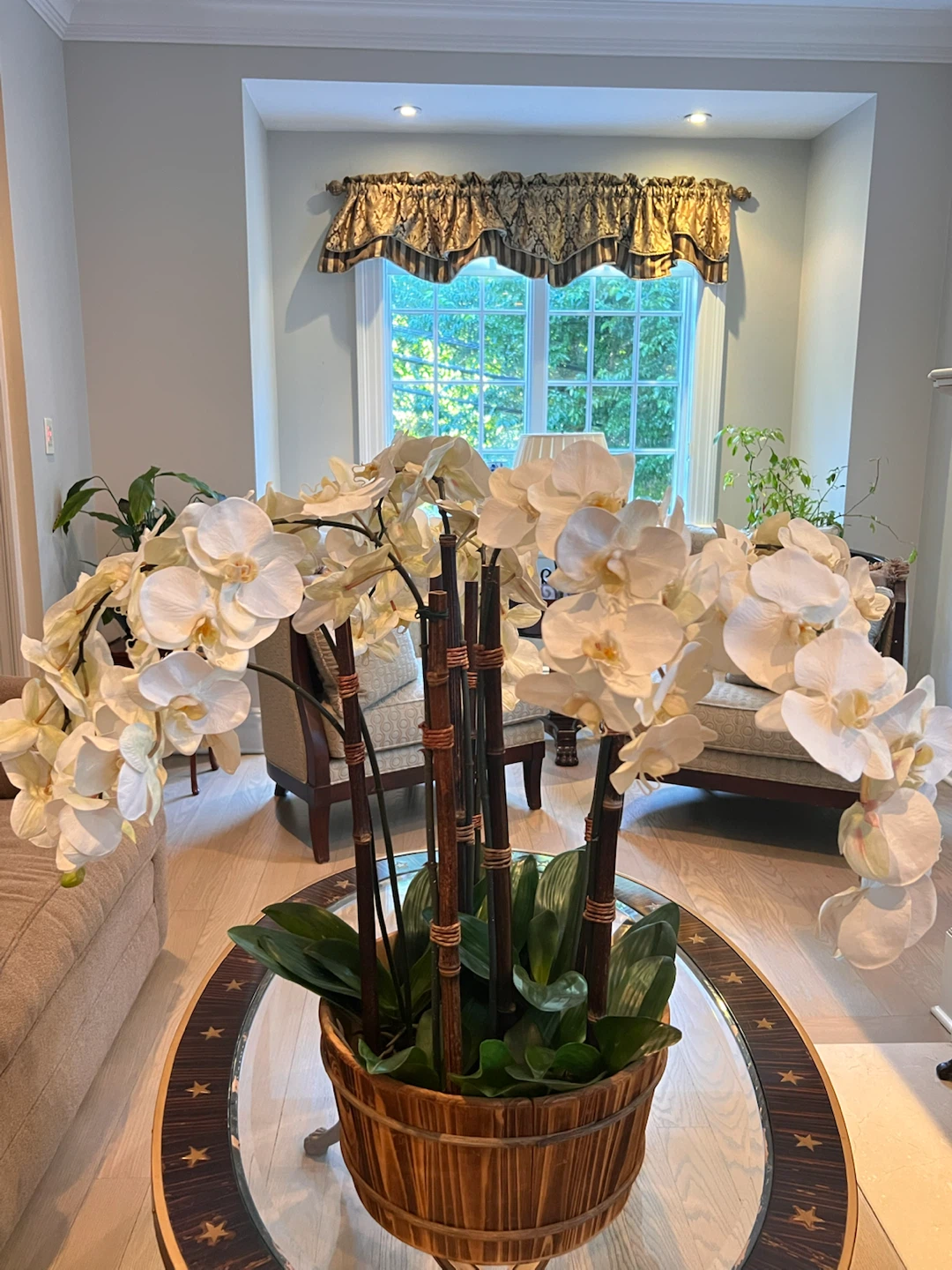 Luxury XL Faux White Orchid Arrangement Centerpiece 35" W