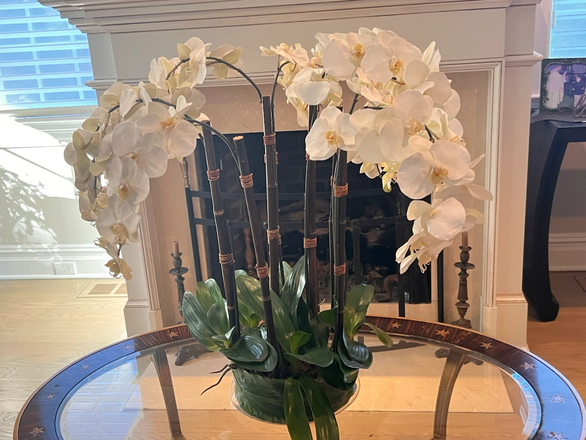 Luxury XL Faux White Orchid Arrangement Centerpiece 35" W - photo 4