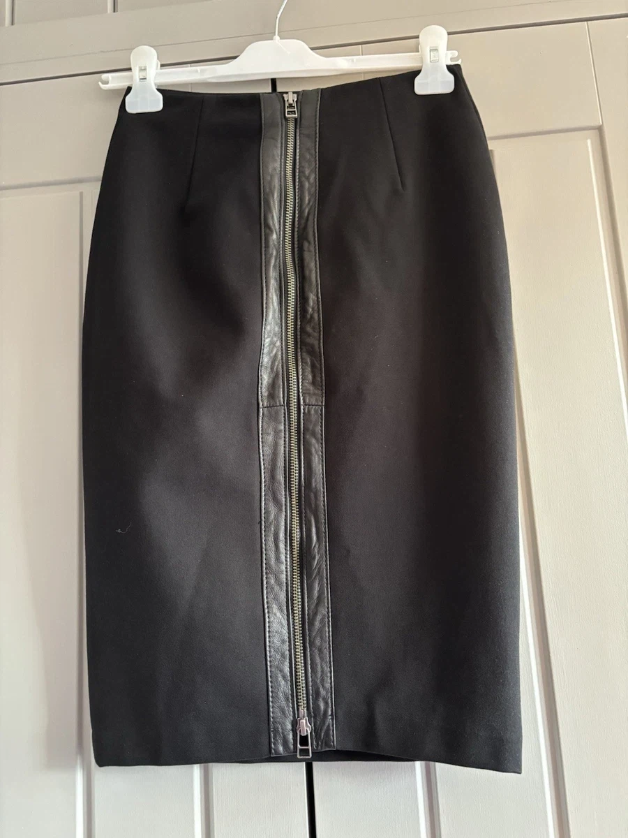 Black Midi Skirt with Leather Detail - photo 2