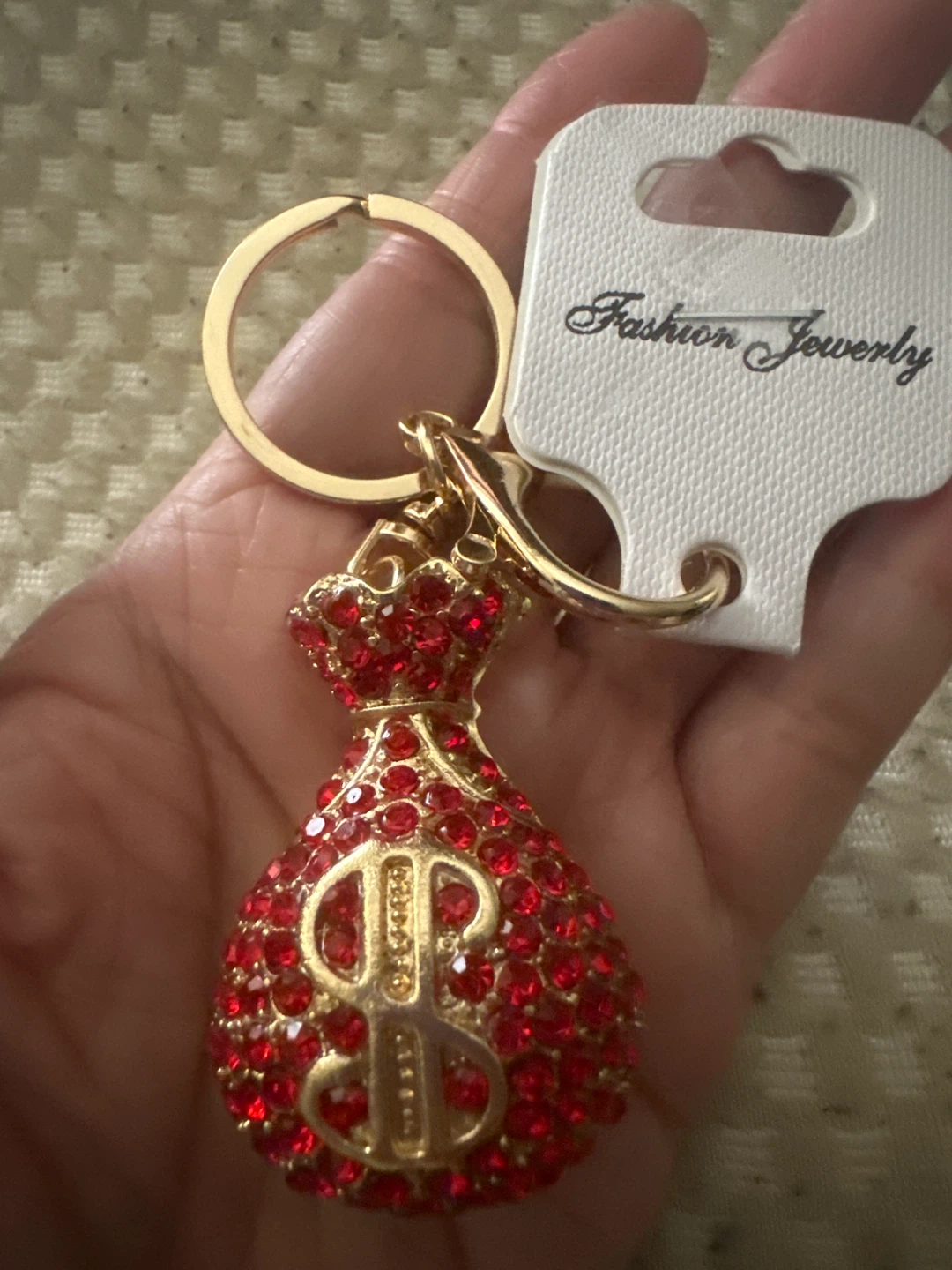 Red Rhinestone Money Bag Keychain