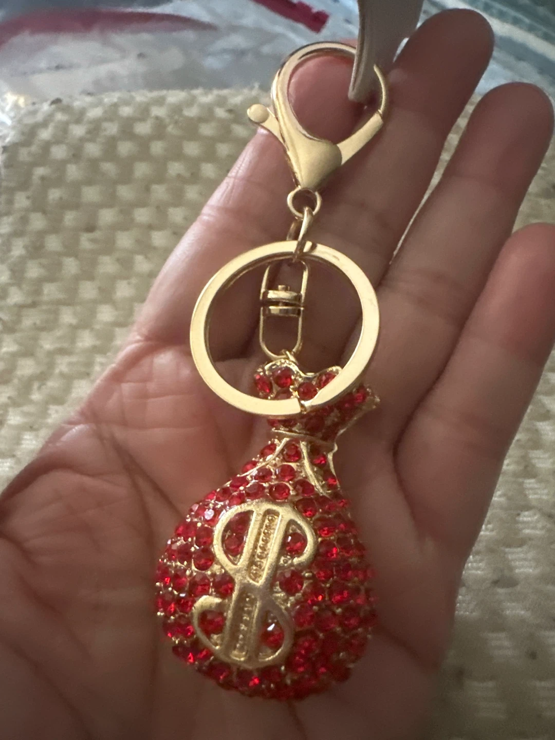 Red Rhinestone Money Bag Keychain - photo 2