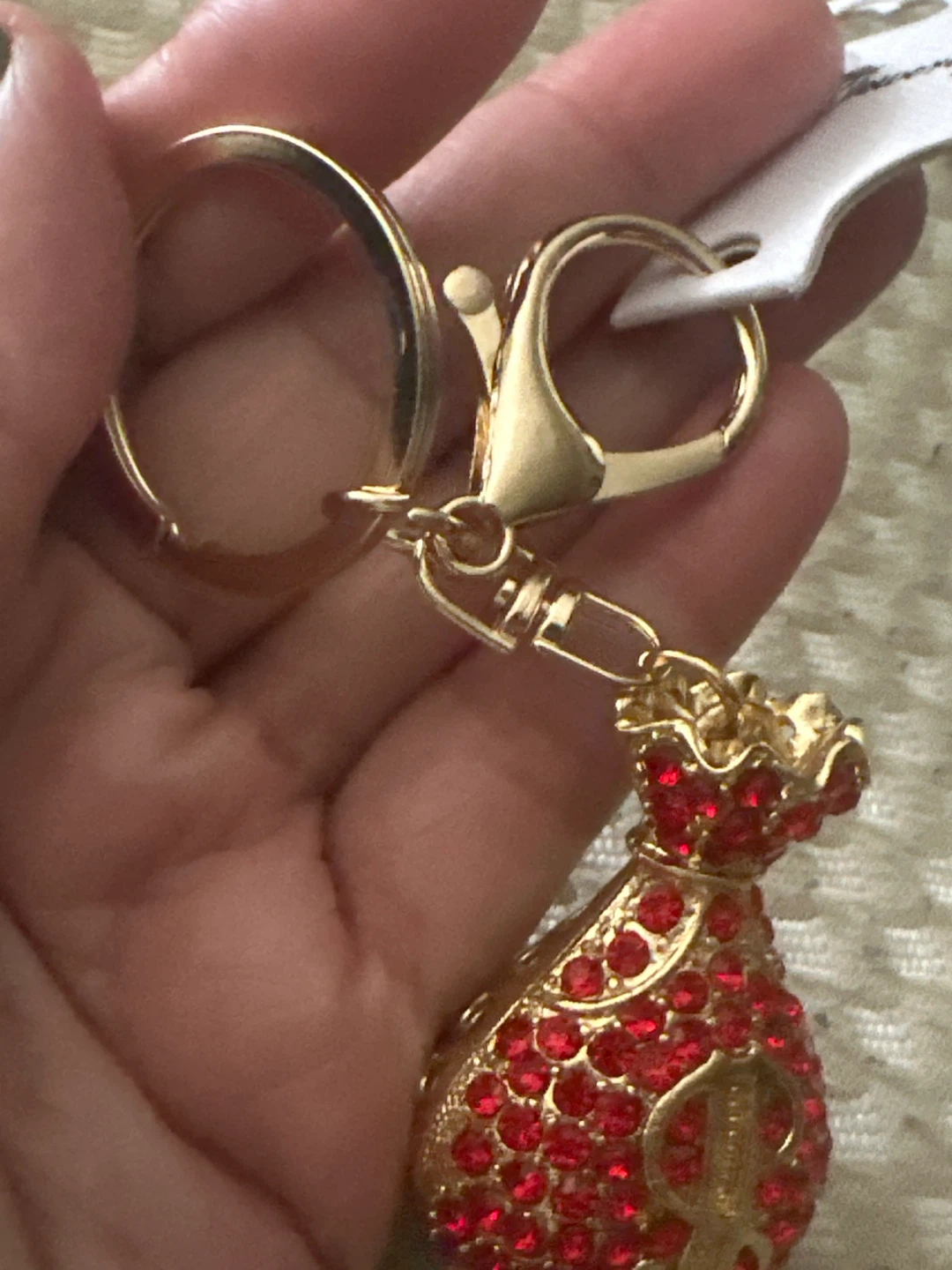 Red Rhinestone Money Bag Keychain - photo 4