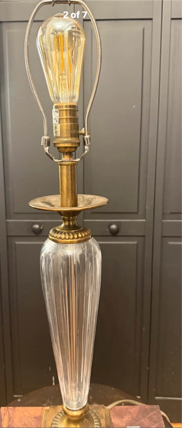 BRASS GLASS CRYSTAL TABLE LAMP - photo 2
