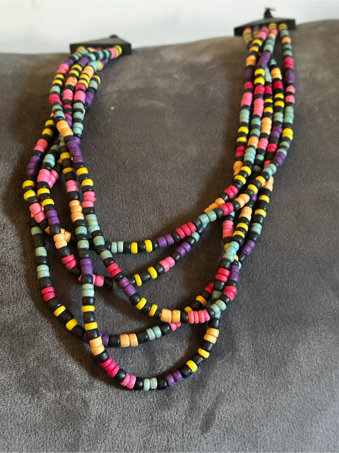 90s Retro Colorful Wooden Seed Bead Necklace