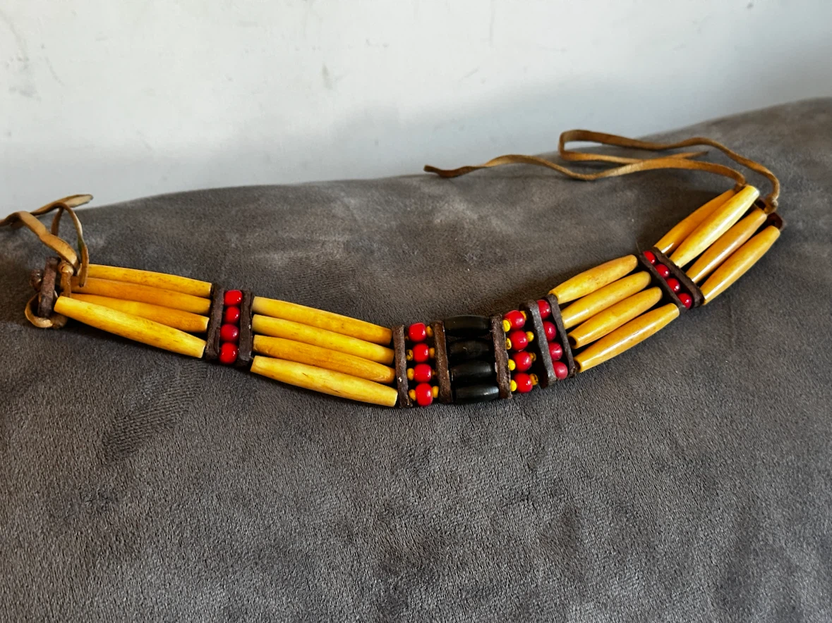 Native Style Vintage Bone & Leather Bracer Cuff