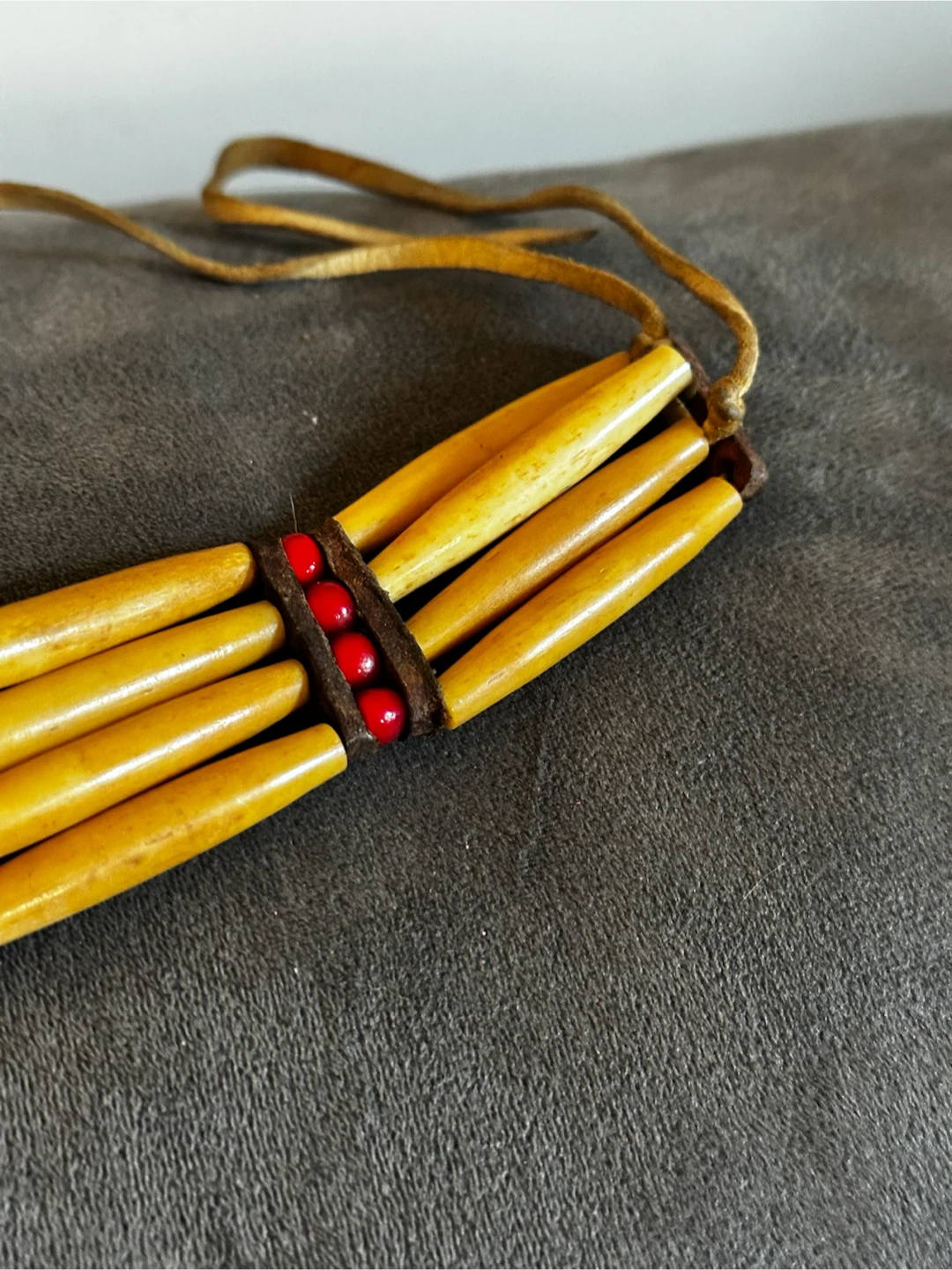 Native Style Vintage Bone & Leather Bracer Cuff - photo 2