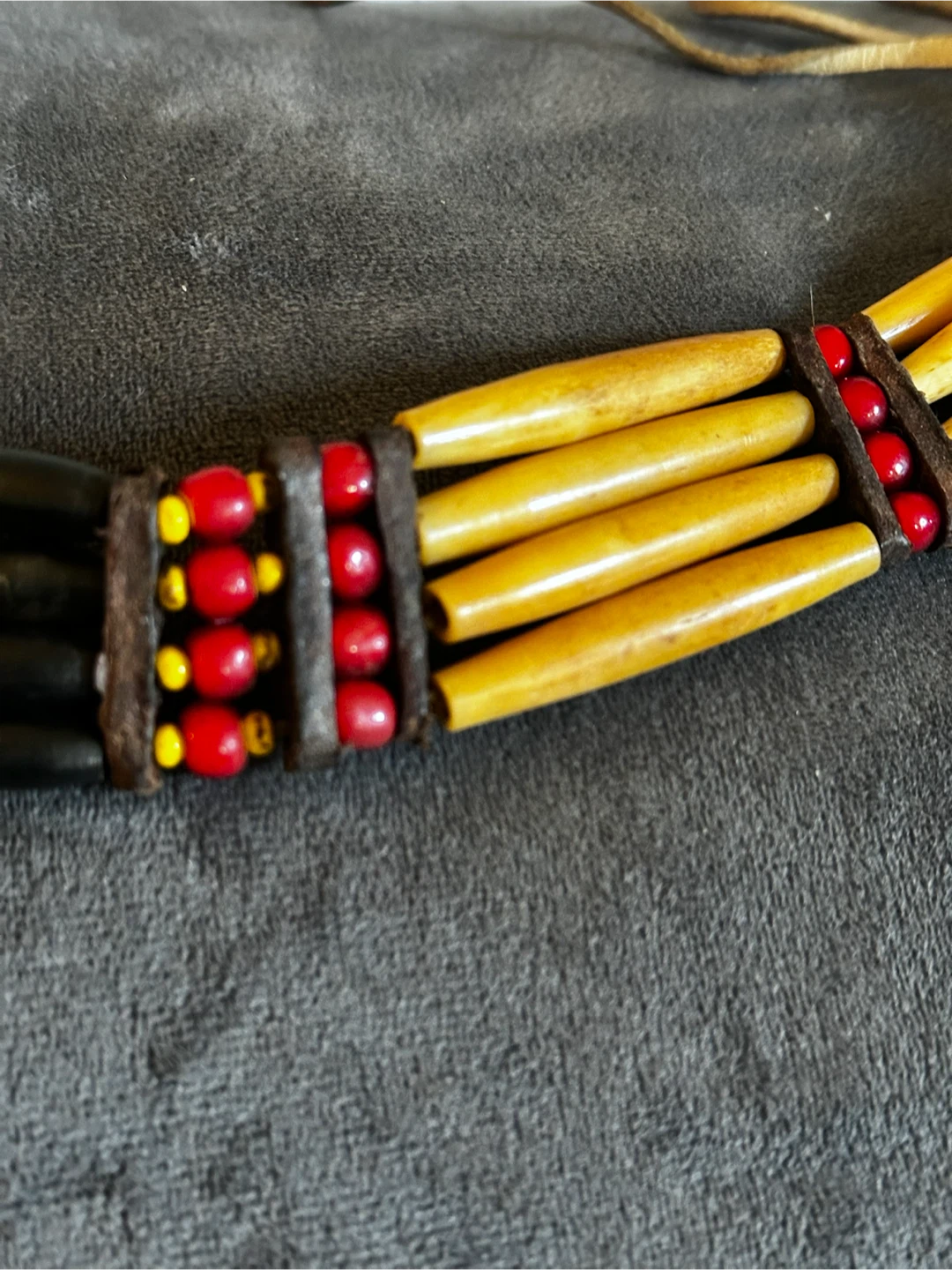 Native Style Vintage Bone & Leather Bracer Cuff - photo 3