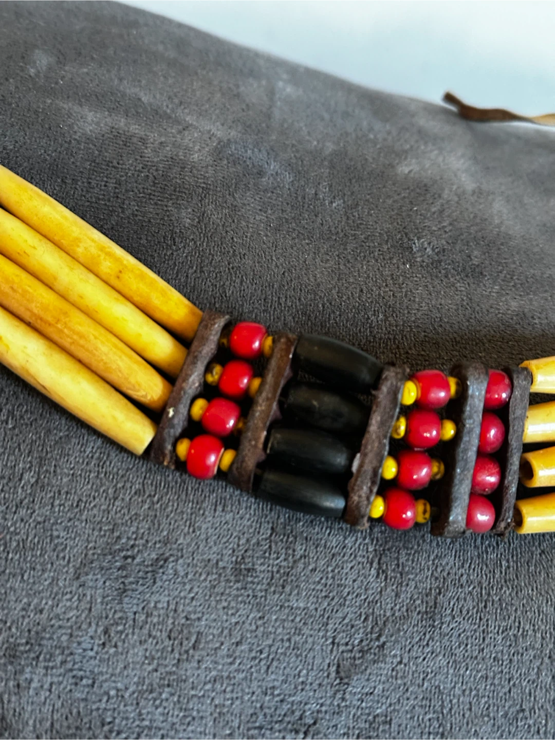 Native Style Vintage Bone & Leather Bracer Cuff - photo 4