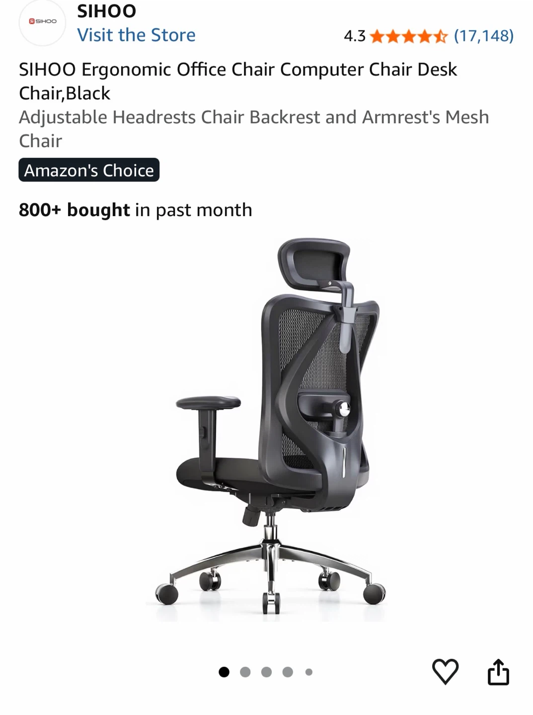 SIHOO Ergonomic Mesh Office Chair in Black