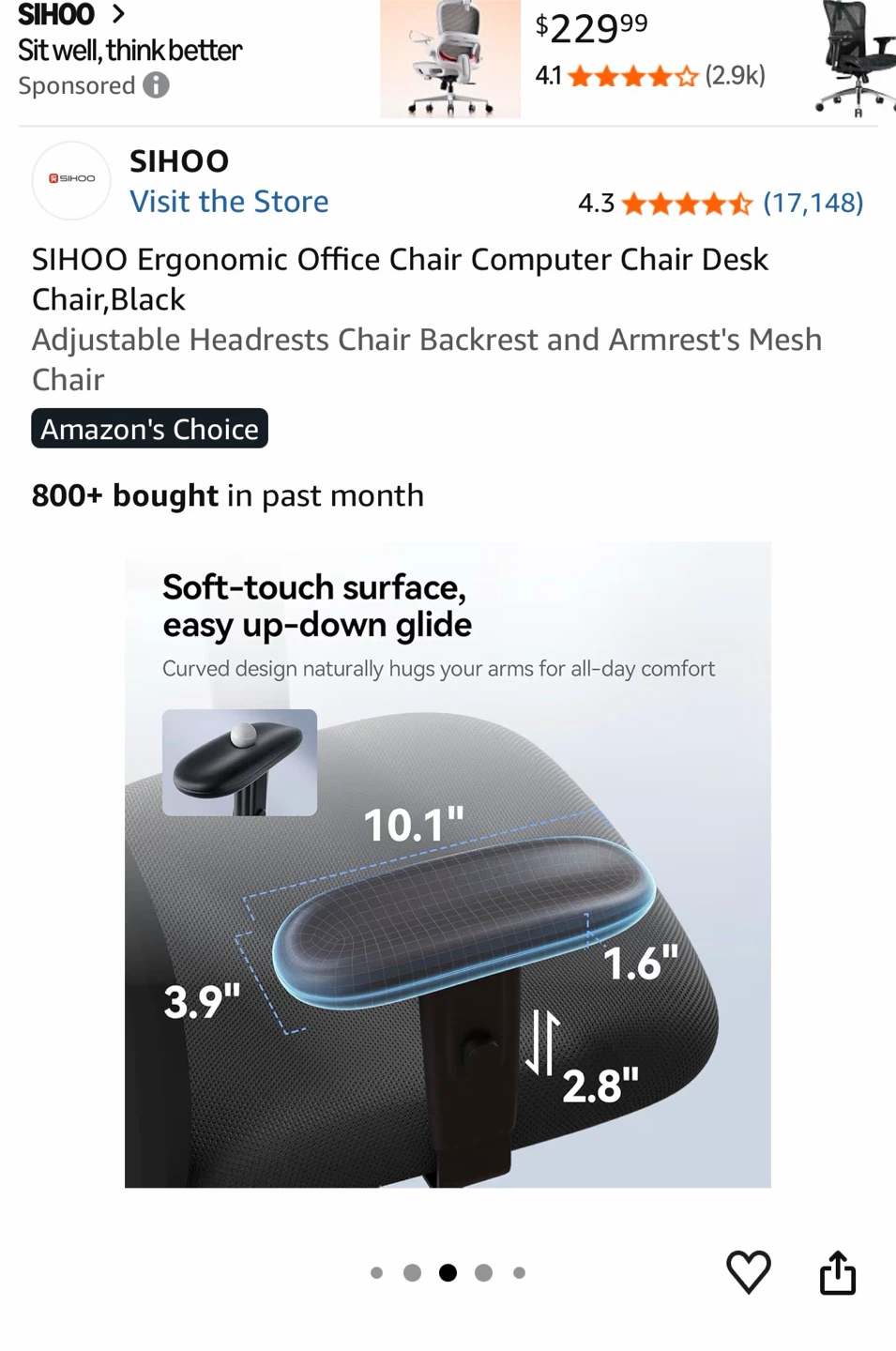 SIHOO Ergonomic Mesh Office Chair in Black - photo 3