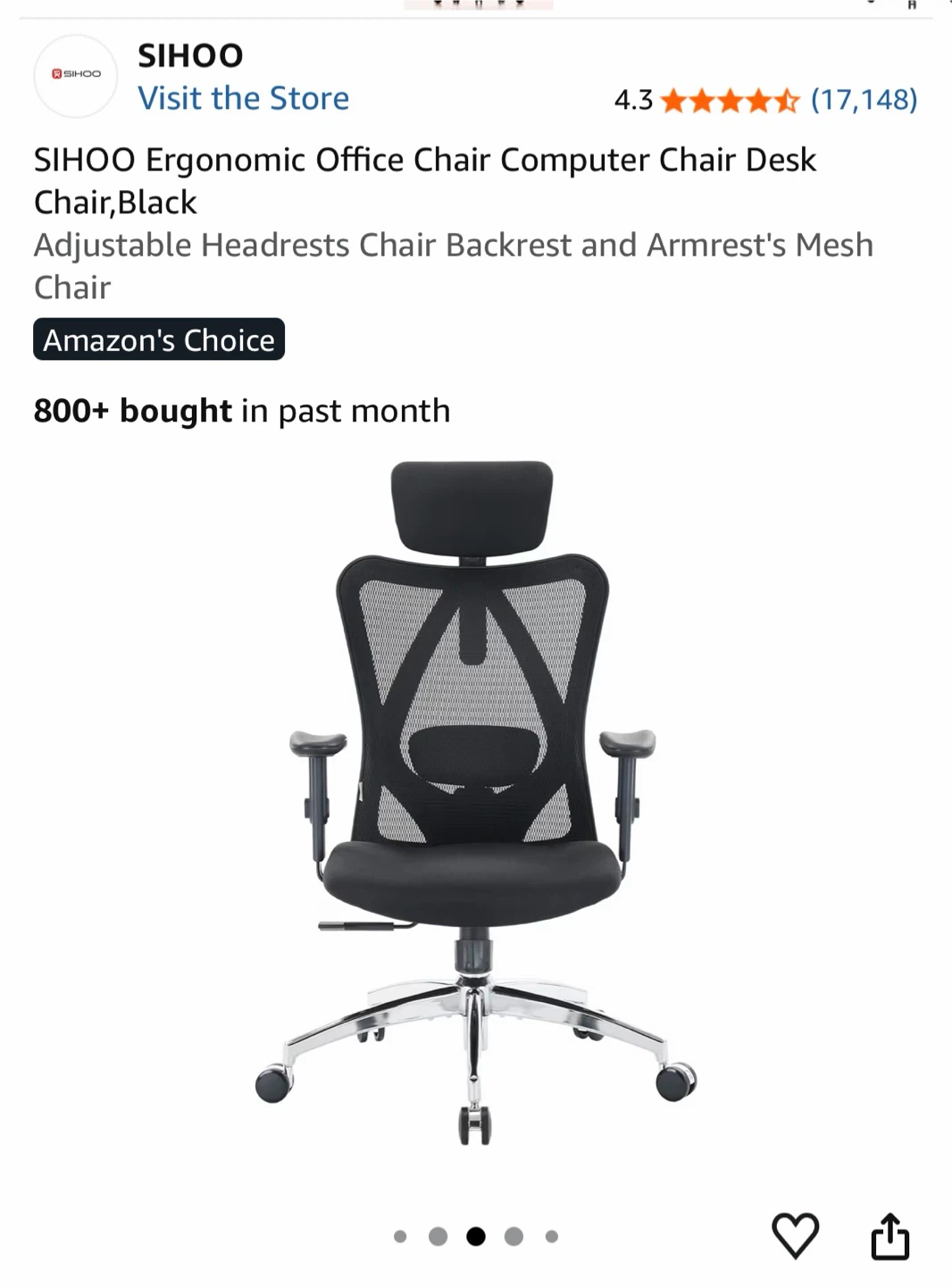 SIHOO Ergonomic Mesh Office Chair in Black - photo 5