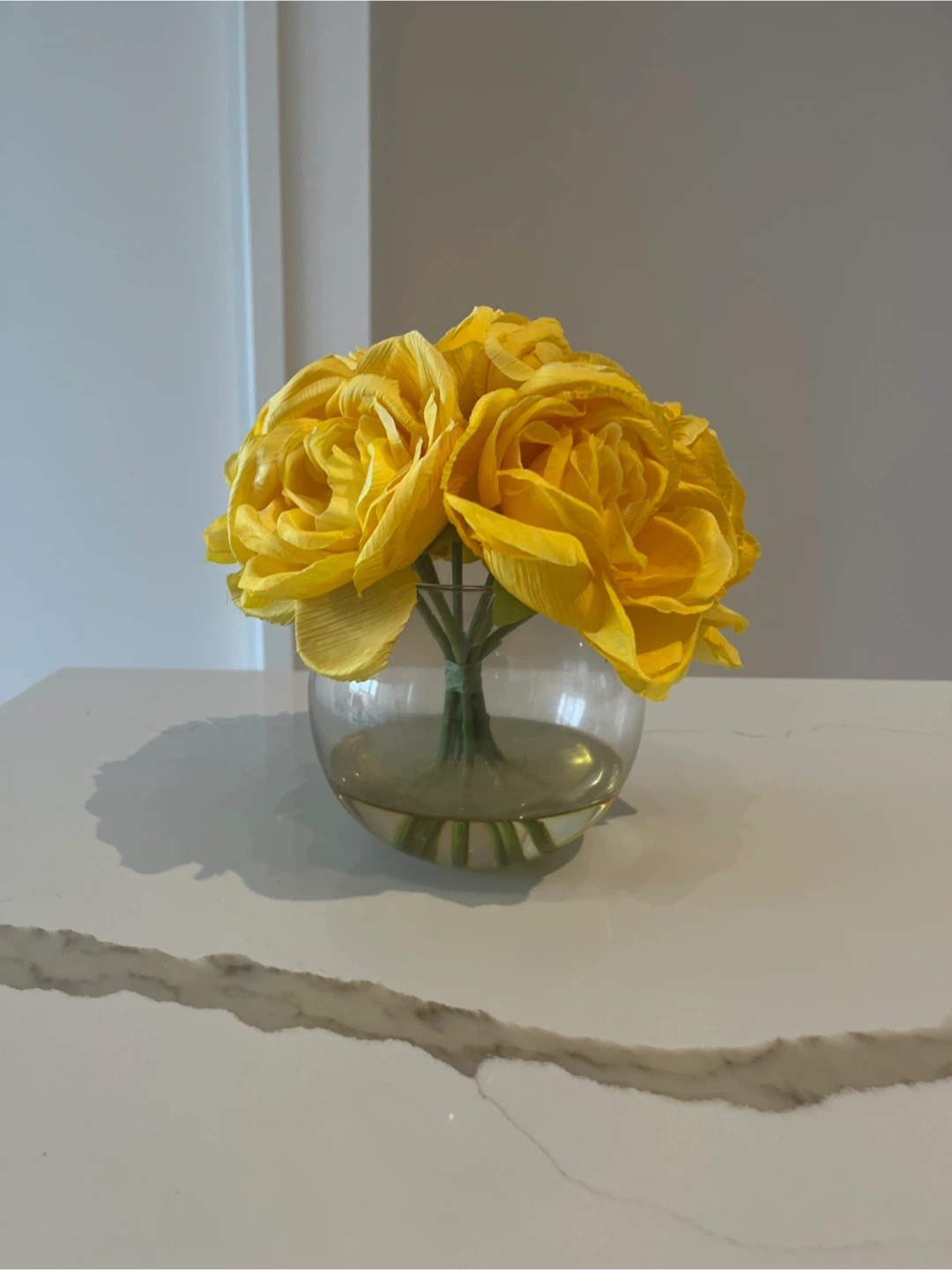 Artificial Yellow Rose Arrangement in Glass Vase