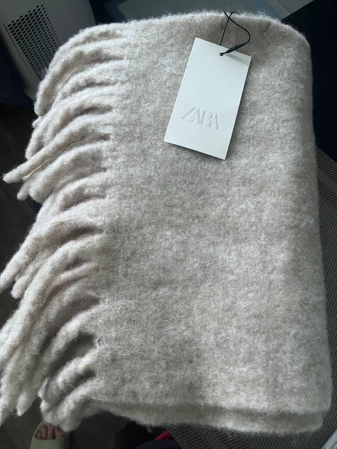 Zara Beige Fringed Scarf