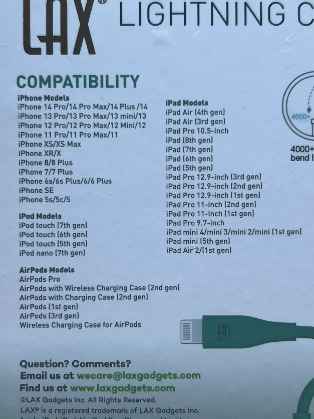 LAX Apple Certified Lightning Cable 4ft - photo 4