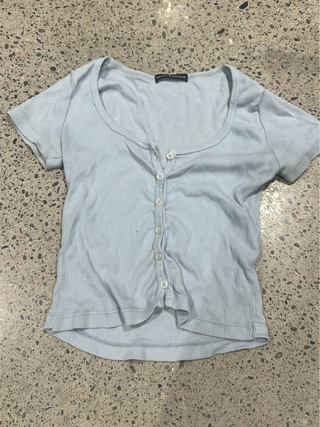 Brandy Melville Light Blue Ribbed Button-Up Top