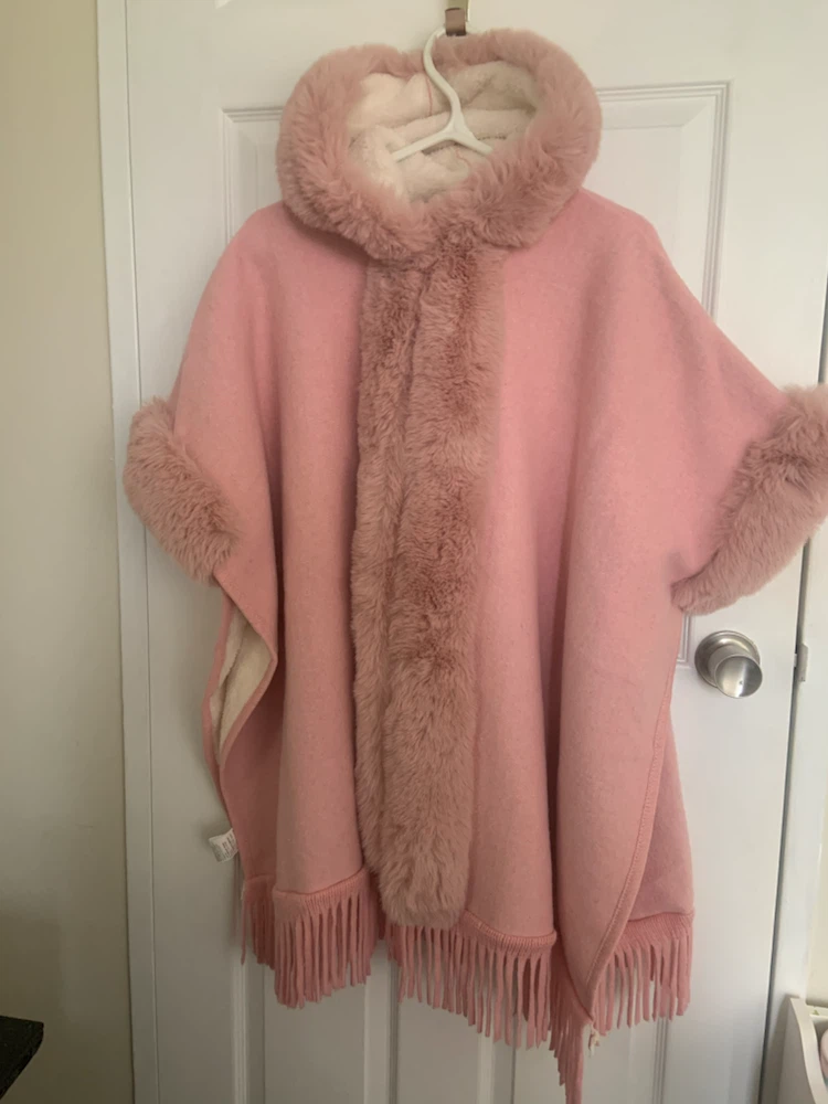 Pink Faux Fur Hooded Cape