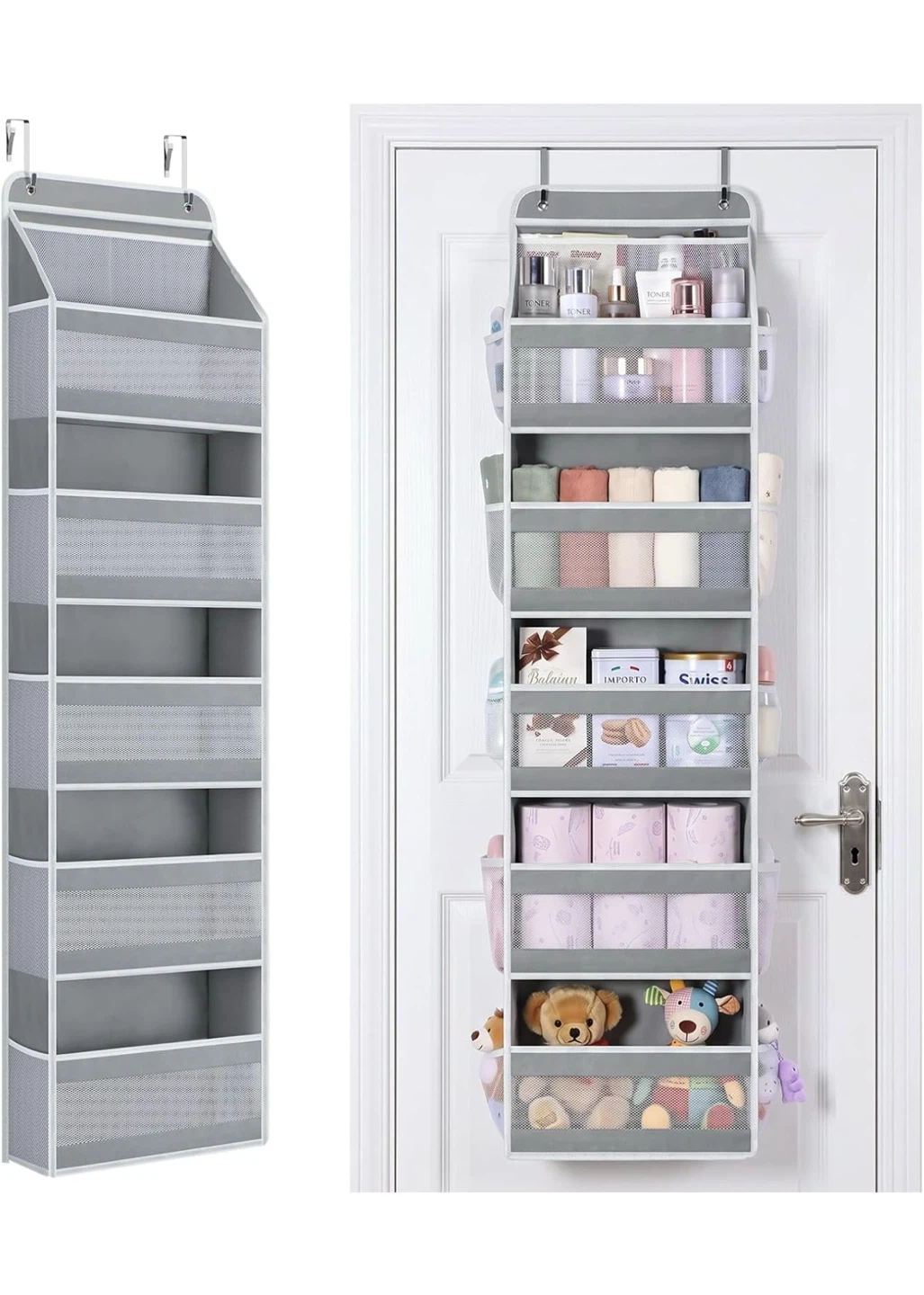 Yecaye Over the Door Organizer, Longer 6 Tier Grey