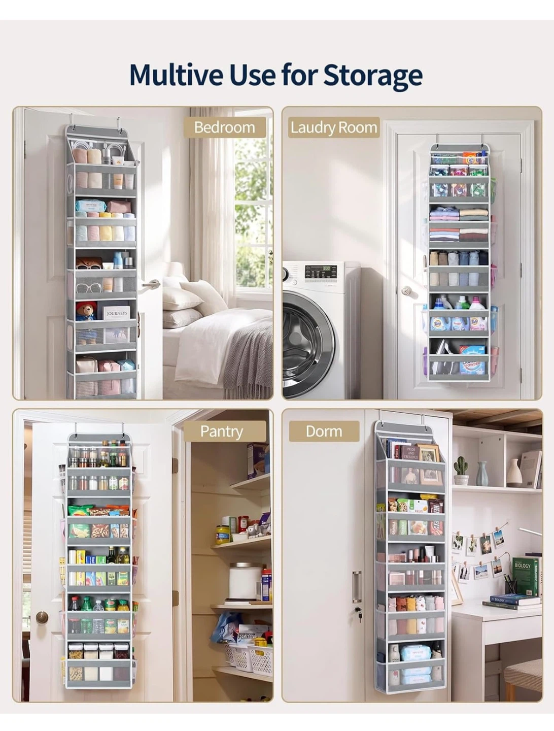 Yecaye Over the Door Organizer, Longer 6 Tier Grey - photo 3