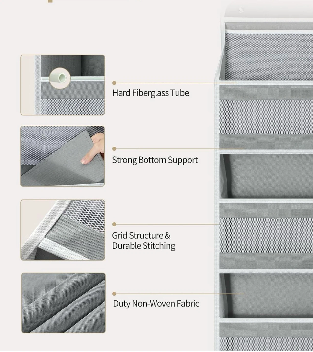 Yecaye Over the Door Organizer, Longer 6 Tier Grey - photo 4