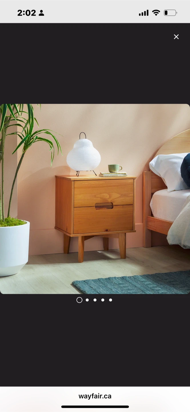 Solid Wood 2-Drawer Nightstand