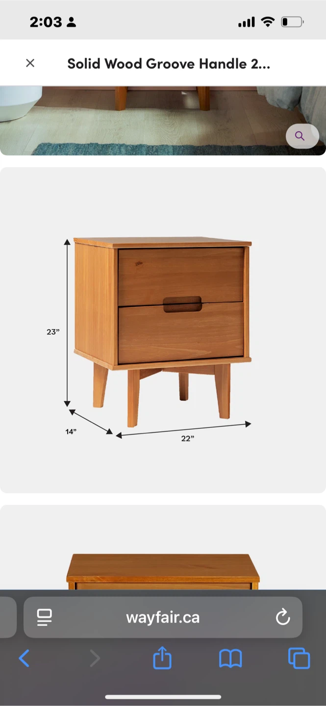 Solid Wood 2-Drawer Nightstand - photo 2