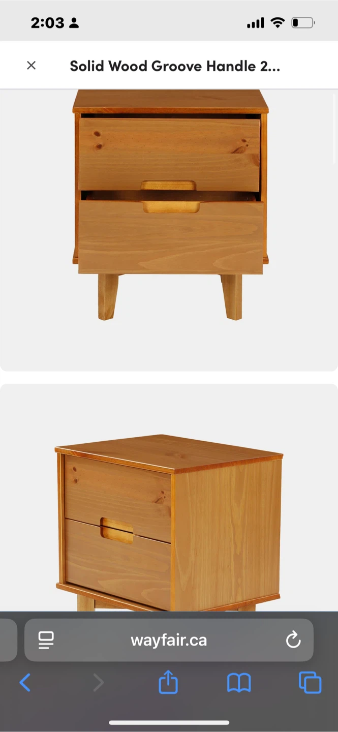 Solid Wood 2-Drawer Nightstand - photo 3