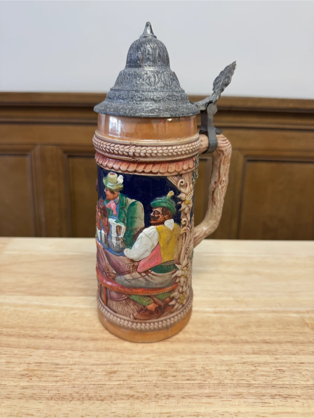 Vintage German Beer Stein with Metal Lid