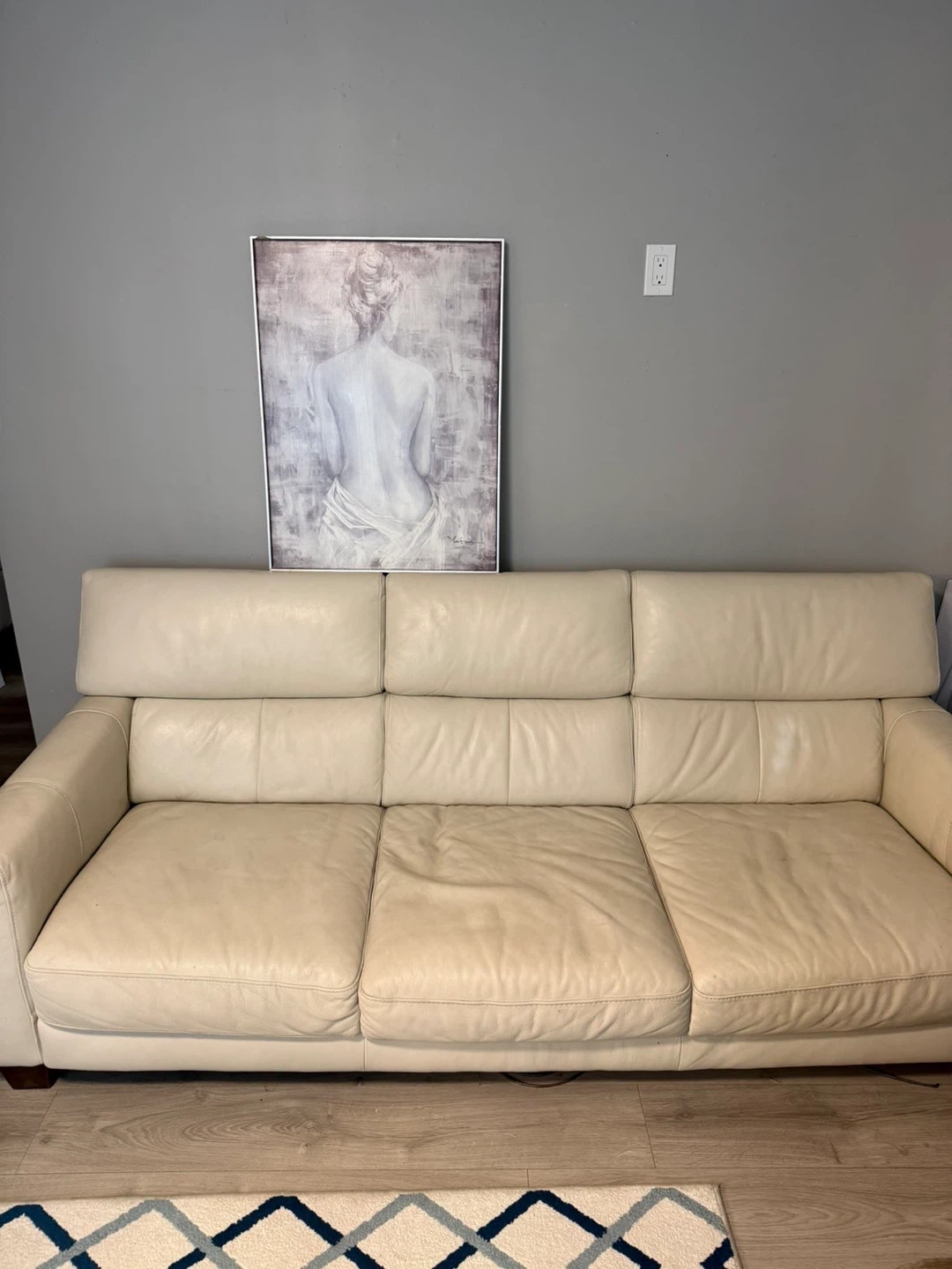 Cream Leather Three-Seater Sofa - photo 2