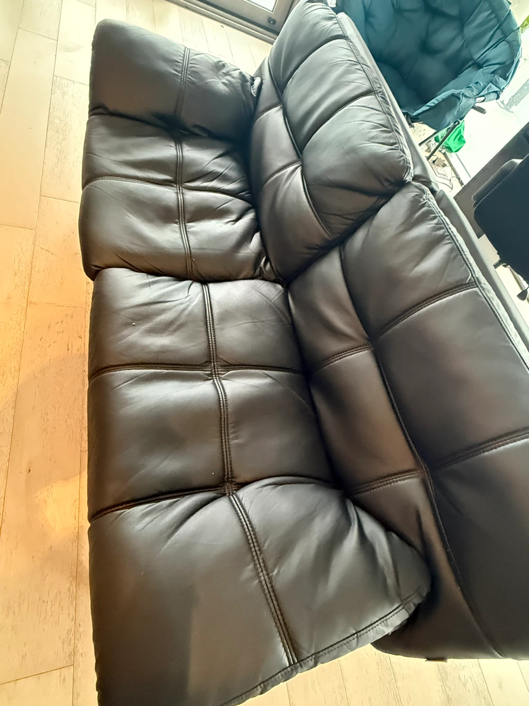 Black Tufted Faux Leather Futon Sofa Bed