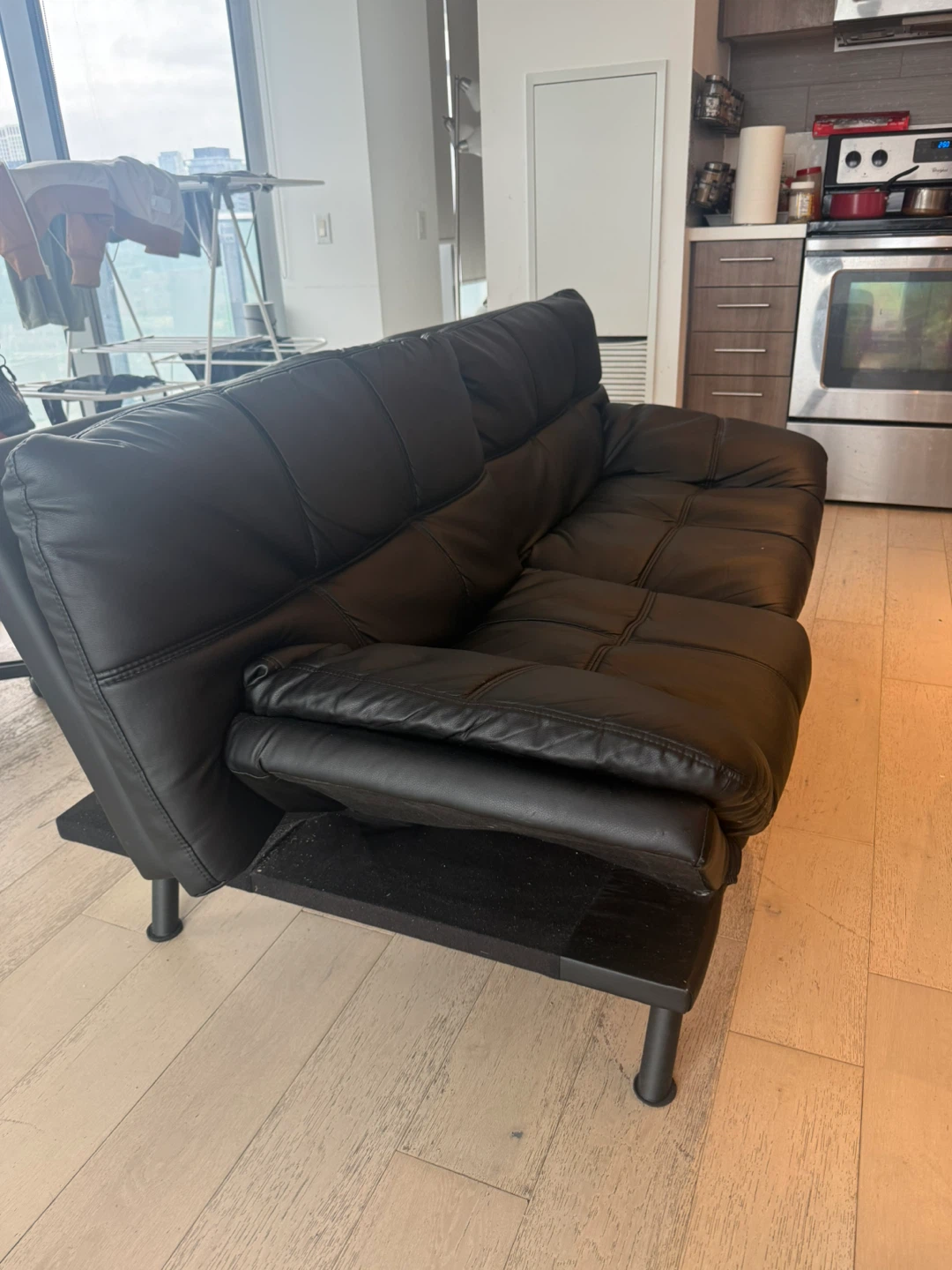 Black Tufted Faux Leather Futon Sofa Bed - photo 2