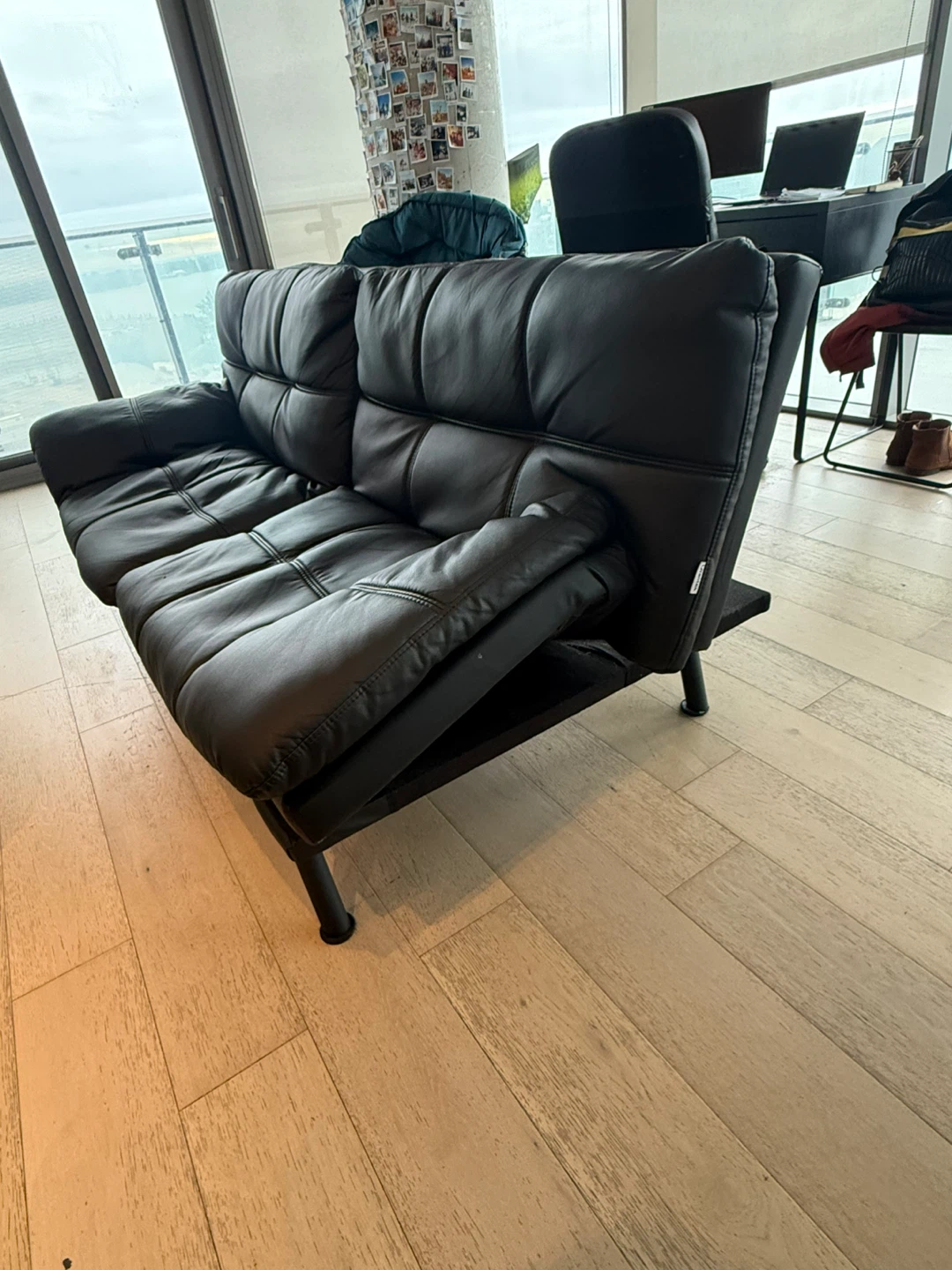 Black Tufted Faux Leather Futon Sofa Bed - photo 3