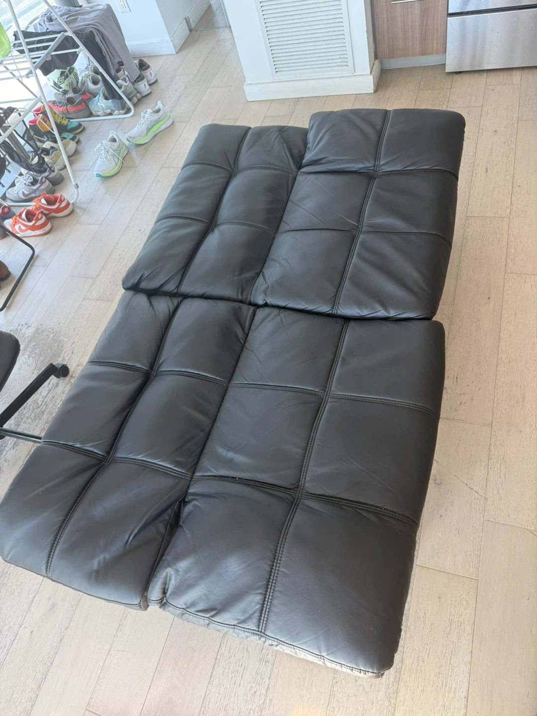 Black Tufted Faux Leather Futon Sofa Bed - photo 4