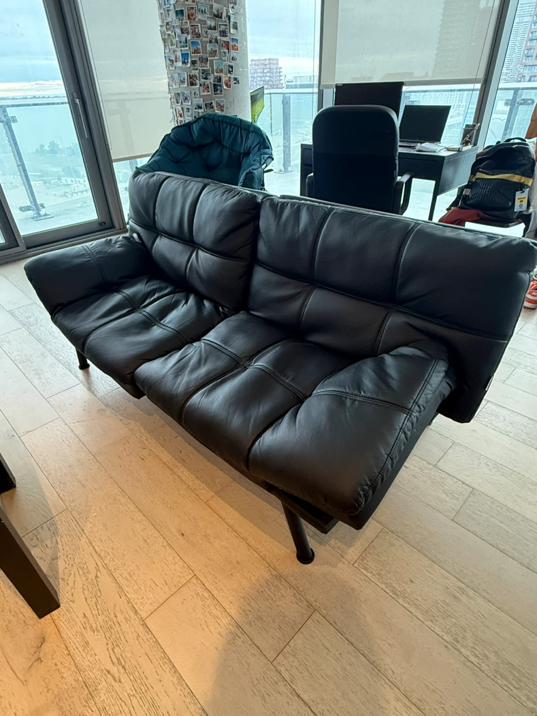 Black Tufted Faux Leather Futon Sofa Bed - photo 5