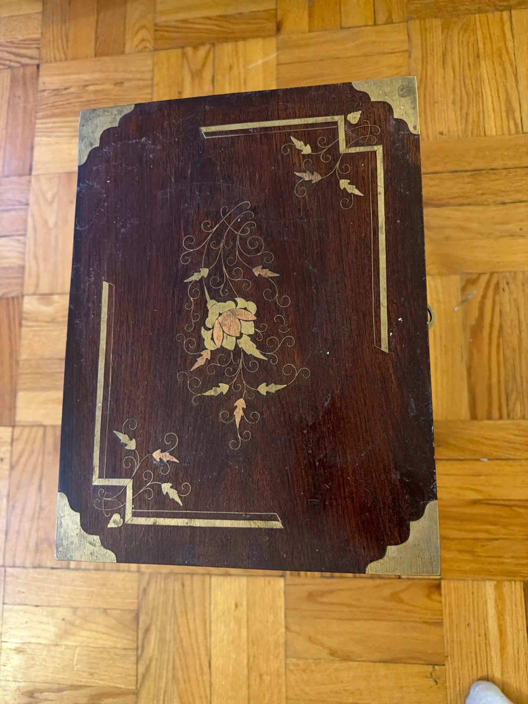 Vintage Wooden Side Table with Brass Inlay - photo 3