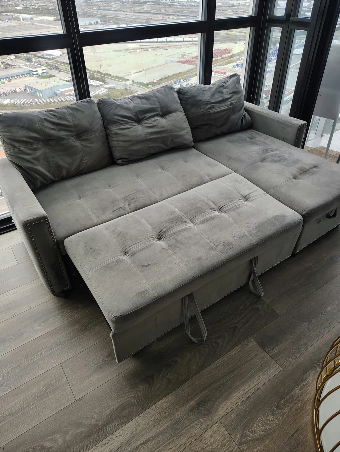 Grey Velvet Sectional Sofa Bed