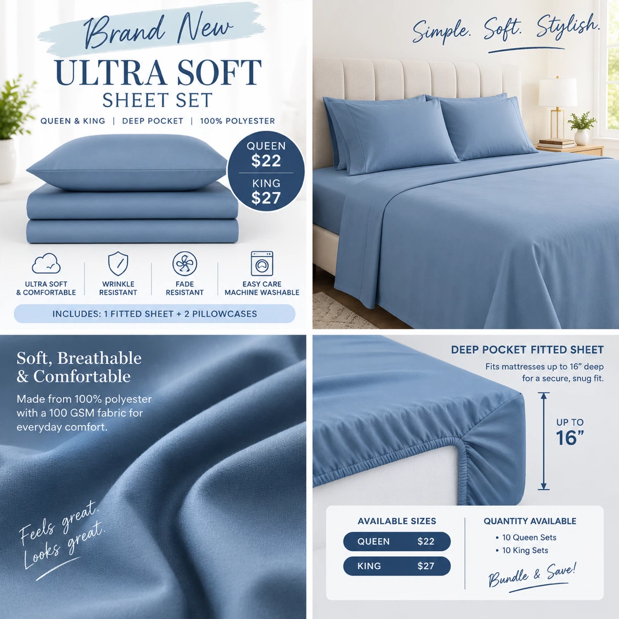 ✨ BRAND NEW Ultra Soft Bed Sheets – Queen & King | Deep Pocket