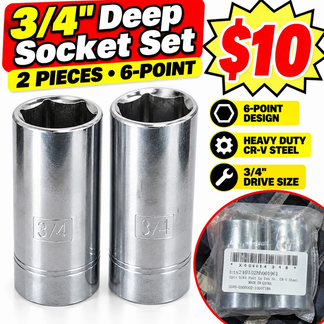 3/4" Deep Socket Set 2-Piece