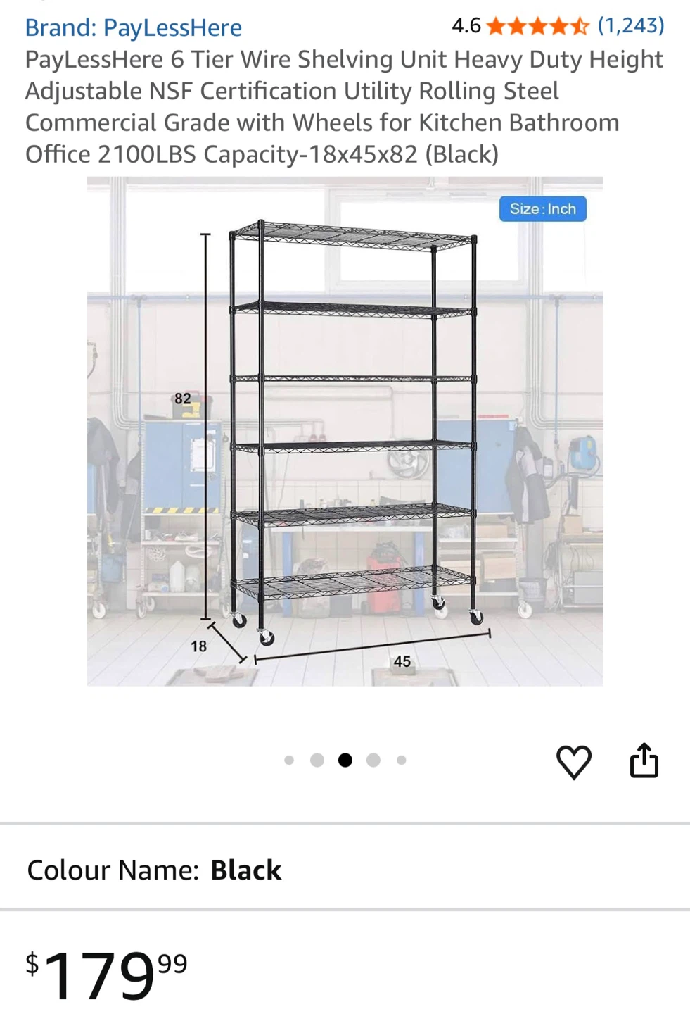 PayLessHere 6-Tier Black Wire Shelving Unit - photo 2