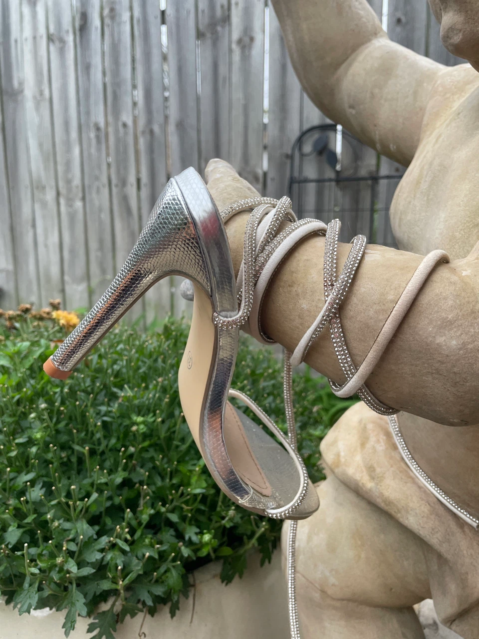 Silver Rhinestone Lace-Up Stiletto Heels - photo 2