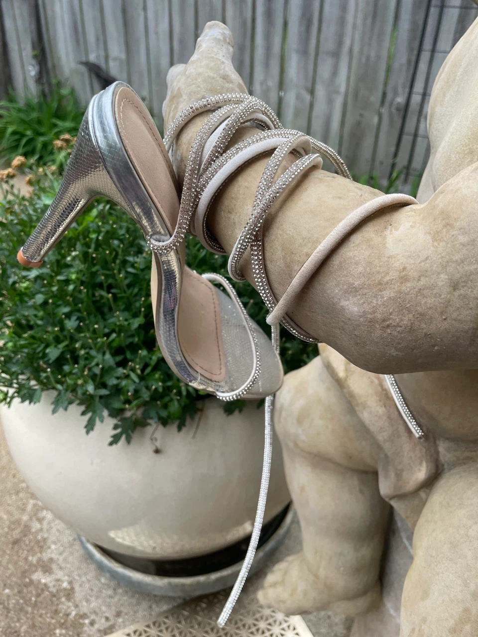Silver Rhinestone Lace-Up Stiletto Heels - photo 4