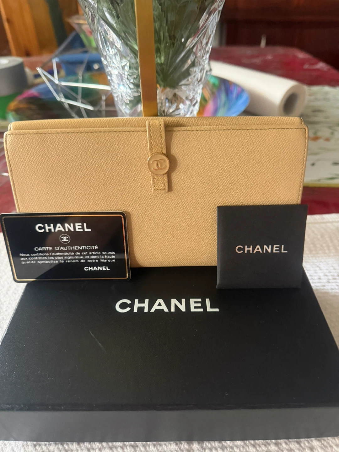 Chanel Caviar Skin Long Wallet Beige
