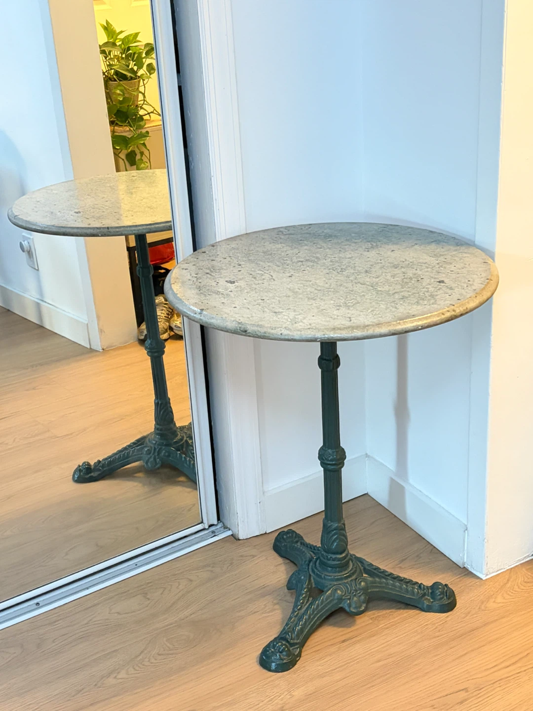 Bistro style side table with stone top
