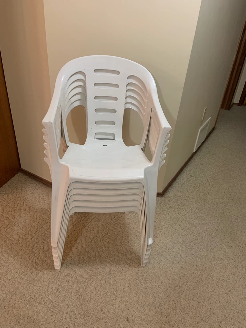 Set of  6 White Plastic Patio Chairs