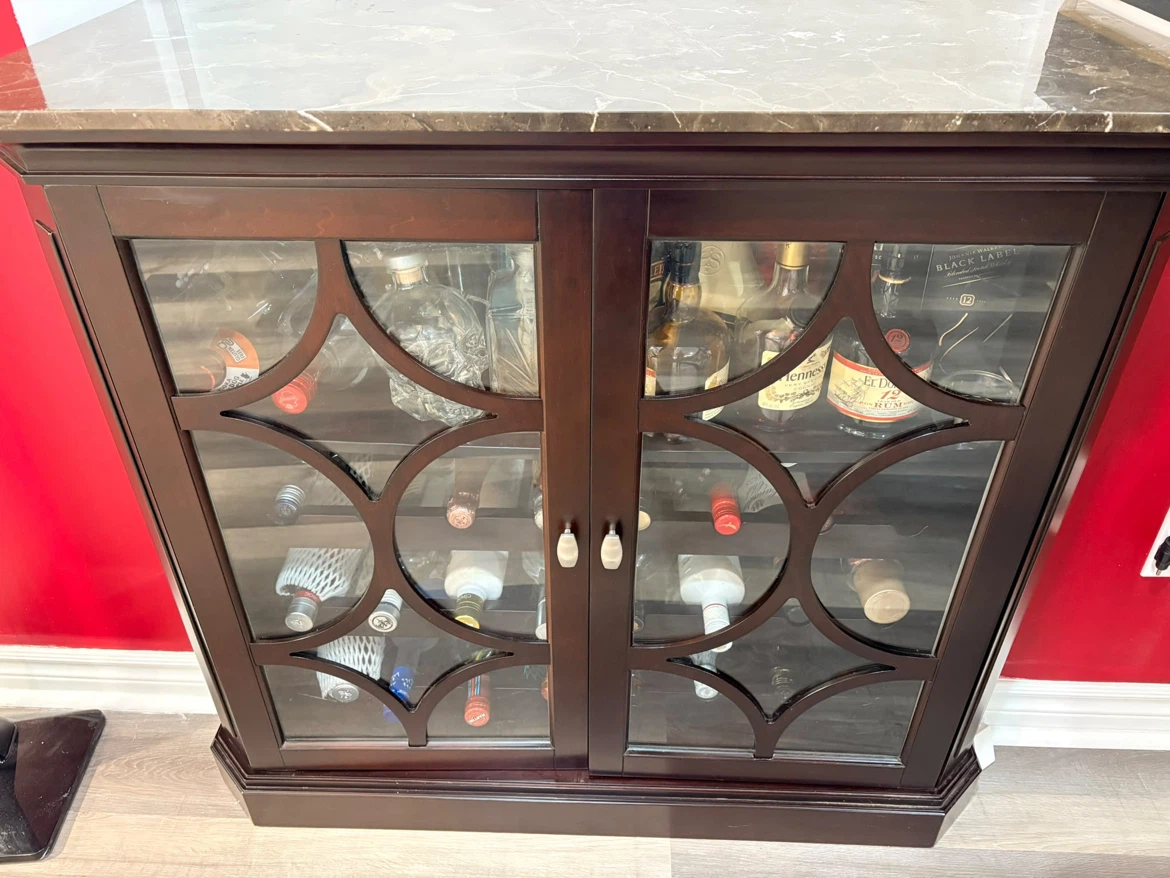 Dark Wood Bar Cabinet with Marble Top