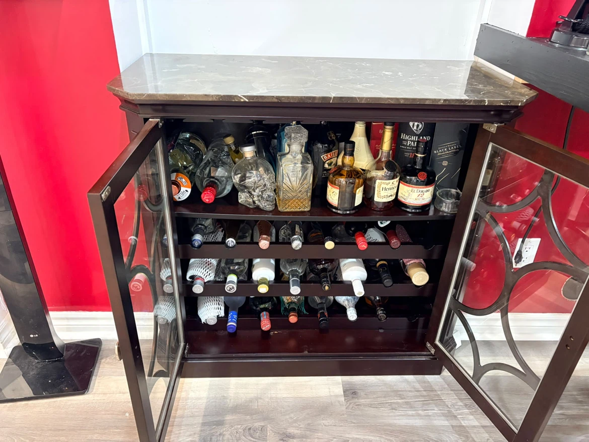 Dark Wood Bar Cabinet with Marble Top - photo 2
