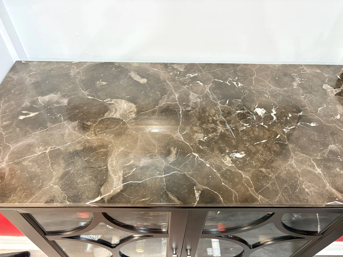 Dark Wood Bar Cabinet with Marble Top - photo 4