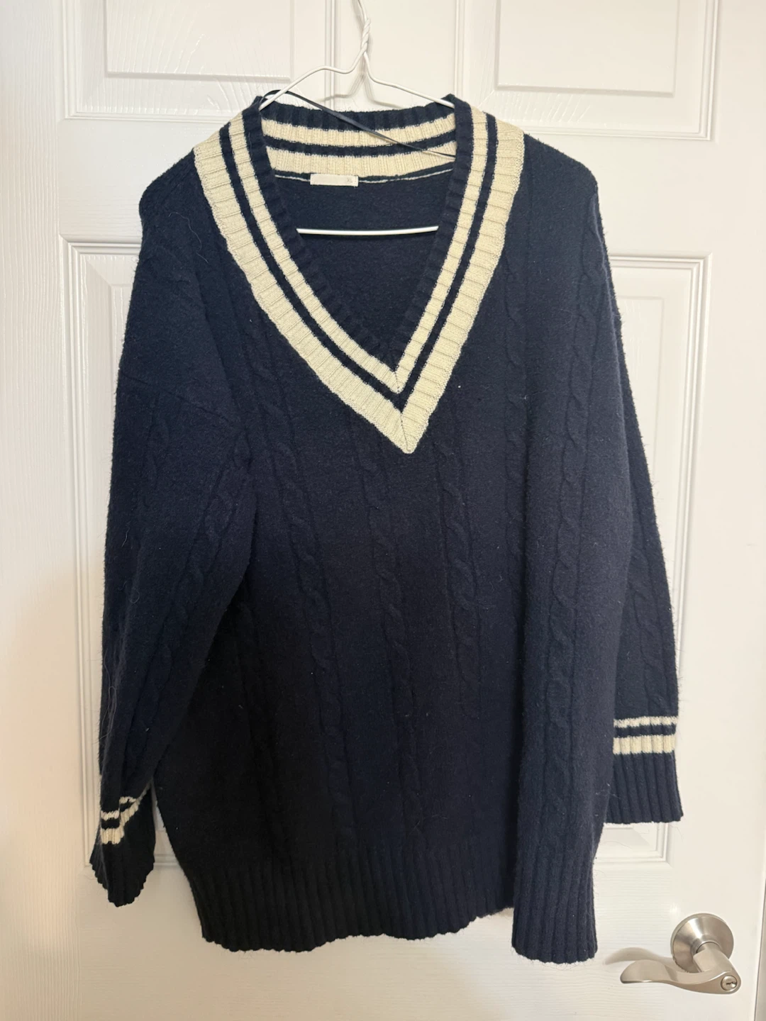 Navy and Cream V-Neck Sweater