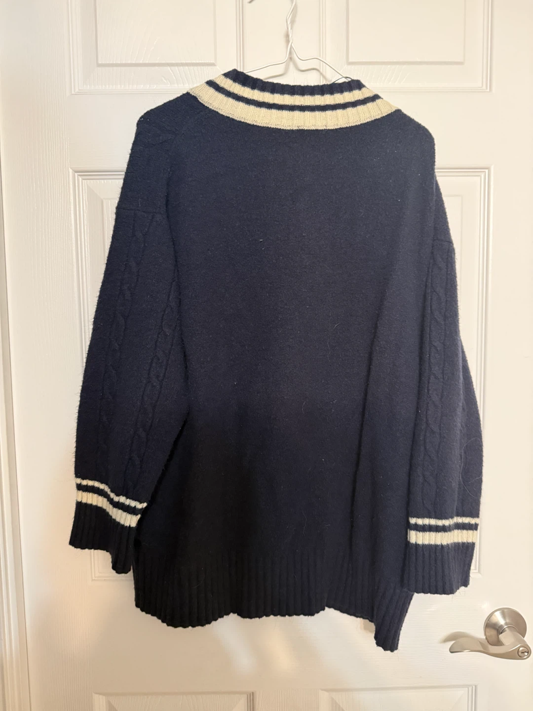 Navy and Cream V-Neck Sweater - photo 3